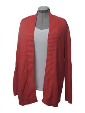Studio Works Woman Red Open Front Cardigan 2X Cotton Longline Textured Knit